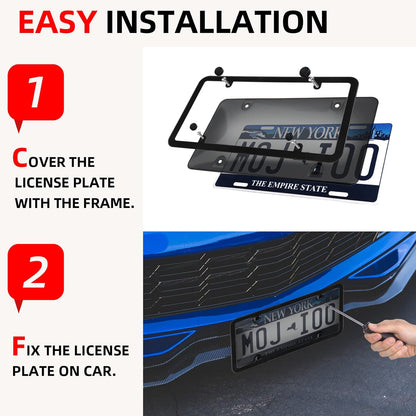 2-Pack Unbreakable Smoked License Plate Covers - Bubble Design - Tinted Frame Shield, Standard US Plates, Screws, Caps