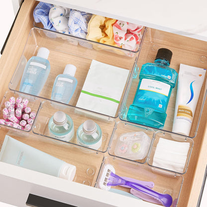 44-Piece Clear Plastic Drawer Organizer Set - Versatile Non-Slip Storage Trays
