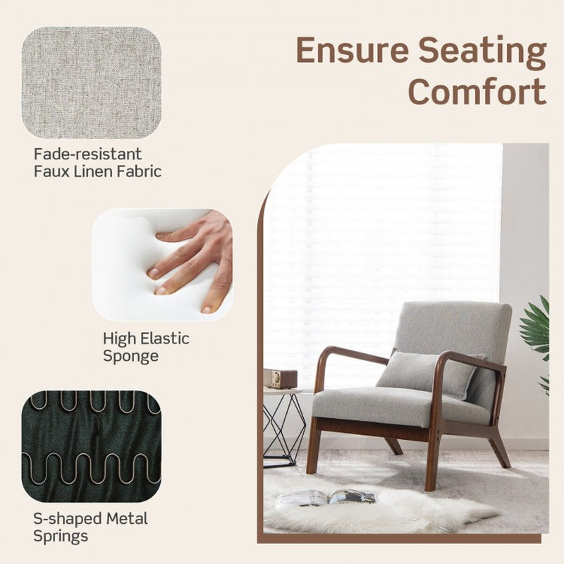 Contemporary Accent Chair Featuring a Rubber Wood Frame and Lumbar Support Pillow