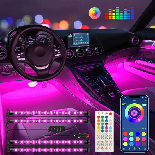 Interior LED Car Lighting System with Remote and App Control, Music Sync, RGB Color Change, and 12V Car Charger