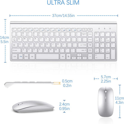 Ultra Slim Wireless Keyboard and Mouse Combo - 2.4G Silent Compact USB Mouse (2400DPI) and Scissor Switch Keyboard with Covers