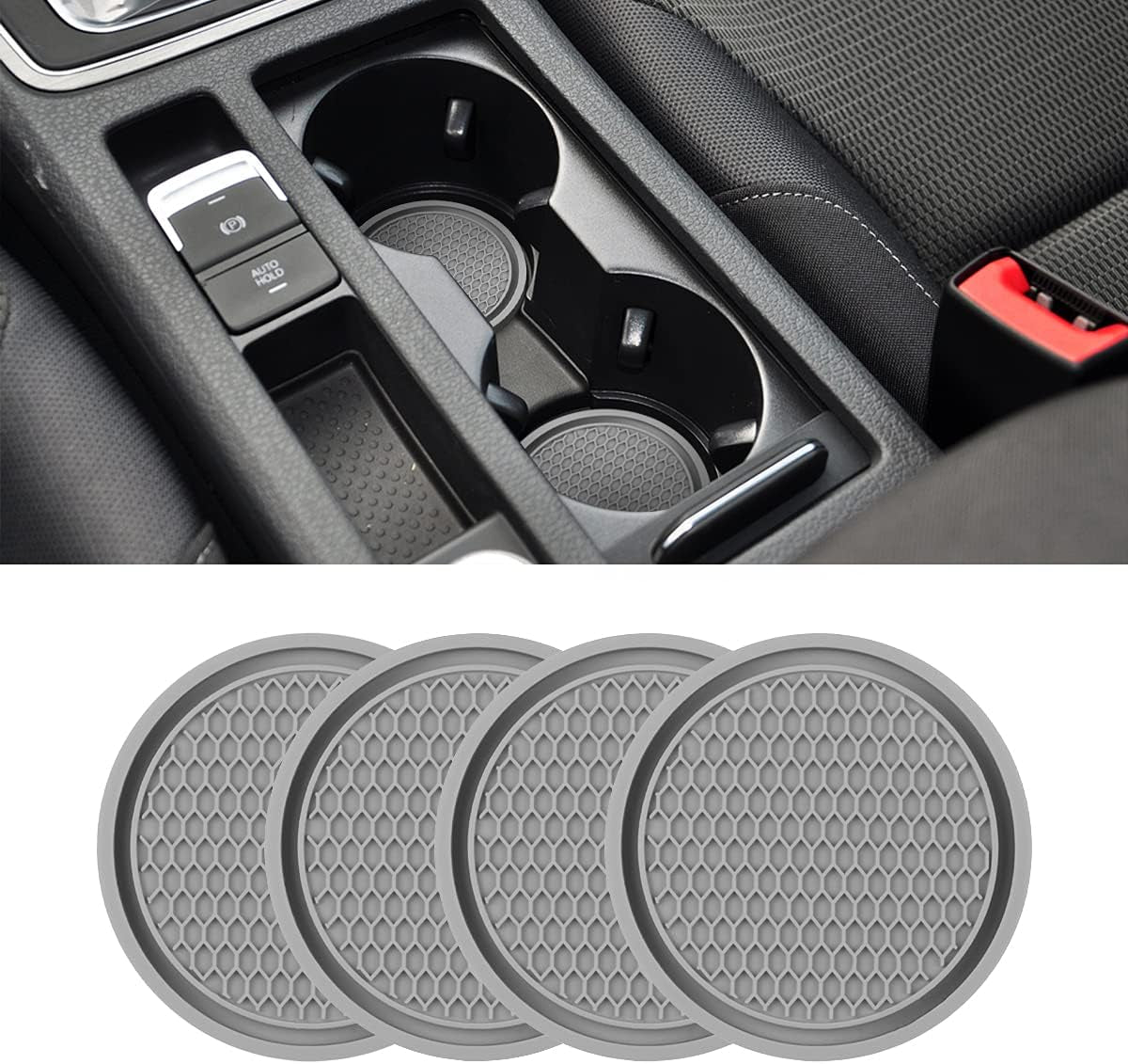 Universal Non-Slip Car Cup Holder Coasters - 4 Pack, 2.75 Inch Diameter, Durable Accessory for Most Vehicle Interiors (Red)
