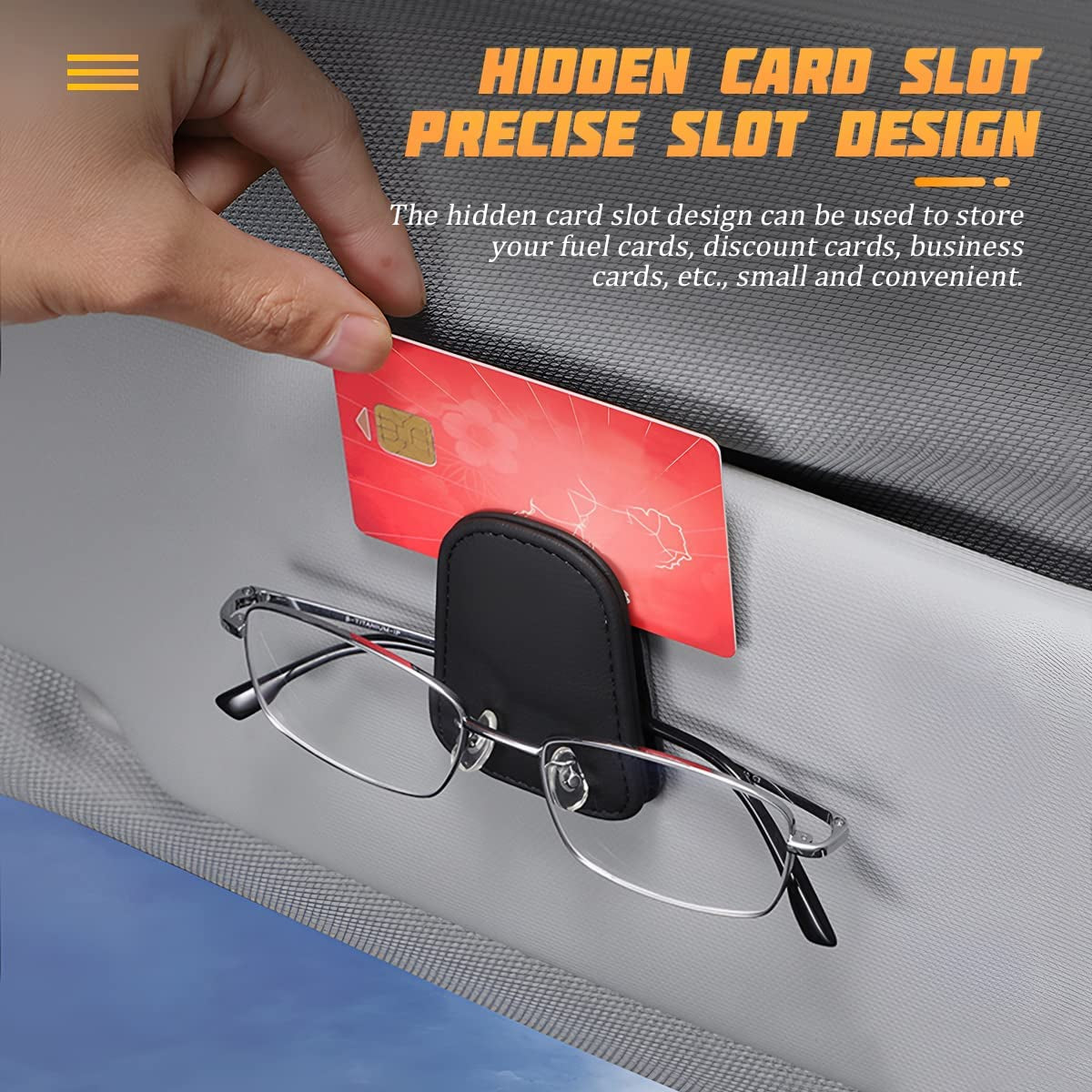 Car Sun Visor Sunglasses Holder, Leather Eyeglasses Hanger with Magnetic Clip - Universal Auto Interior Accessory 