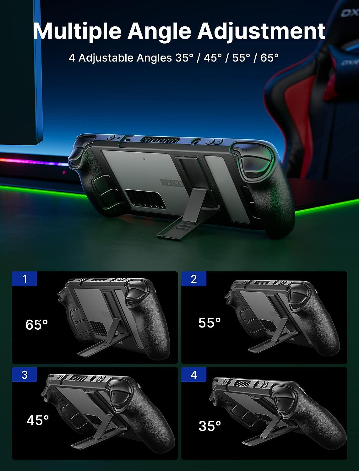 Adjustable Angle Kickstand Case for Steam Deck and Steam Deck OLED -TPU Protective Cover - Shock Absorption, Non-Slip, Anti-Scratch 