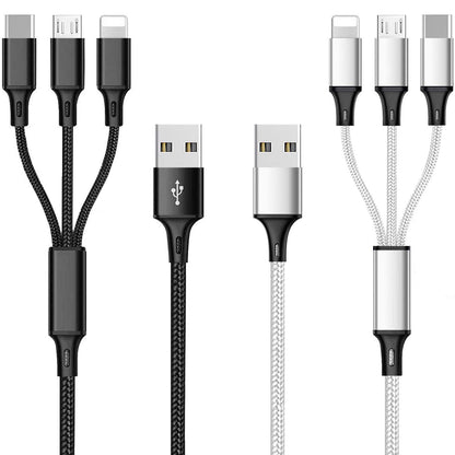 Multi Charging Cable, 4Ft 2Pack Multi Phone Charger Cable Braided Universal 3 in 1 Charging Cord Extra Long Multiple USB Cable with USB C, Micro USB Port Connectors（Red+Black