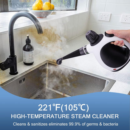 Portable Handheld Steam Cleaner with 10-Piece Accessory Kit for Multi-Purpose Home and Vehicle Cleaning