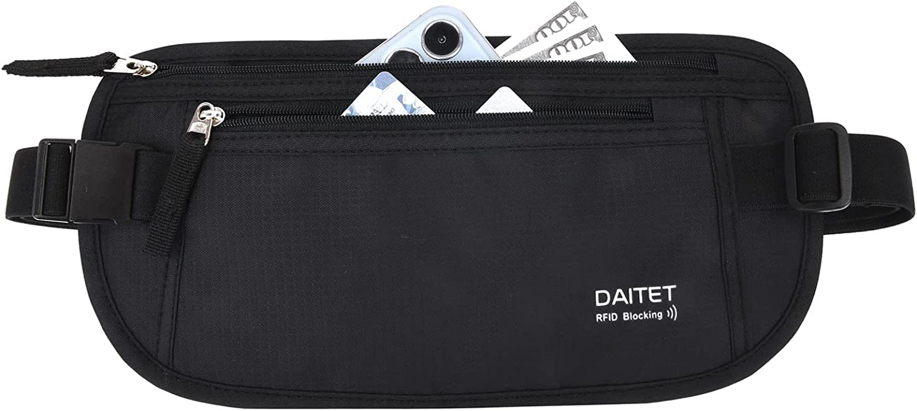 RFID-Blocking Money Belt and Passport Holder - Secure Hidden Travel Wallet Fanny Pack (Black)