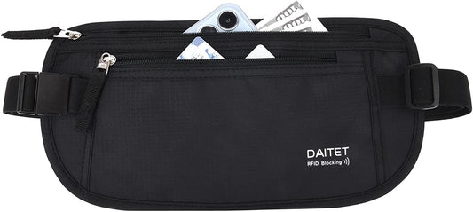 RFID-Blocking Money Belt and Passport Holder - Secure Hidden Travel Wallet Fanny Pack (Black)