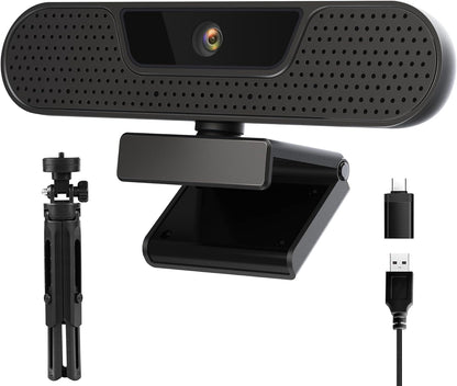 4K UHD PTZ Webcam with Integrated Speaker - Four Microphones, Remote Control, Digital Zoom, Autofocus, Privacy Cover, Tripod 
