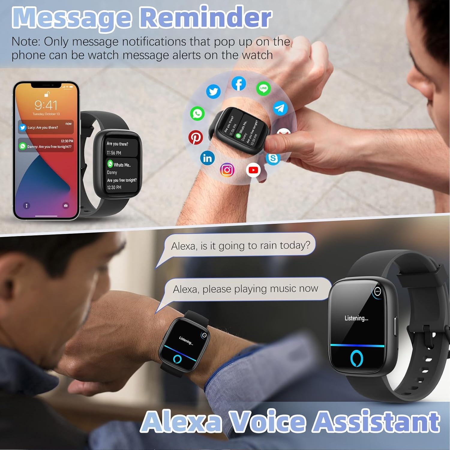 Smartwatch with Call Functionality, Built-in Alexa, 1.83" HD Touchscreen, Fitness Tracking, Heart Rate, SpO2, Sleep Monitoring, IP68 Waterproof, 100 Sports Modes