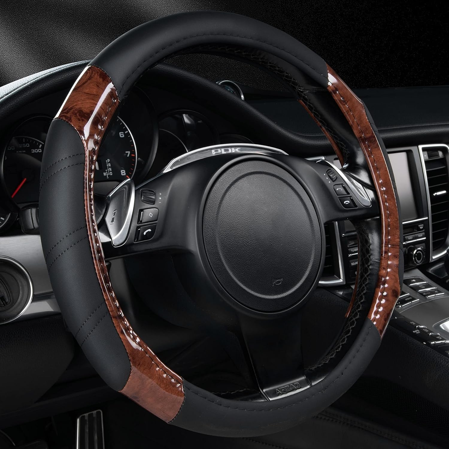 Line Rider Microfiber Leather Sport Steering Wheel Cover - Universal Fit (14.5-15 Inches) - Anti-Slip, Comfortable