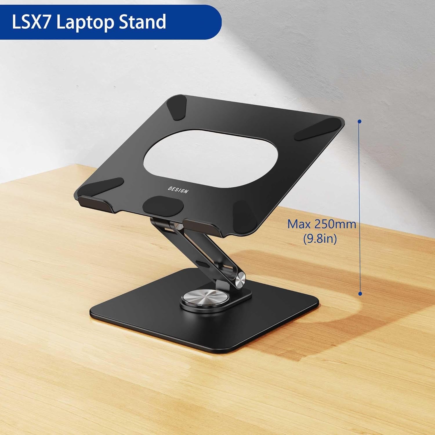 LSX7 Ergonomic Laptop Stand with 360° Rotating Base, Adjustable Riser for 10-15.6" Laptops, (Black)