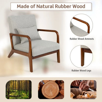 Contemporary Accent Chair Featuring a Rubber Wood Frame and Lumbar Support Pillow