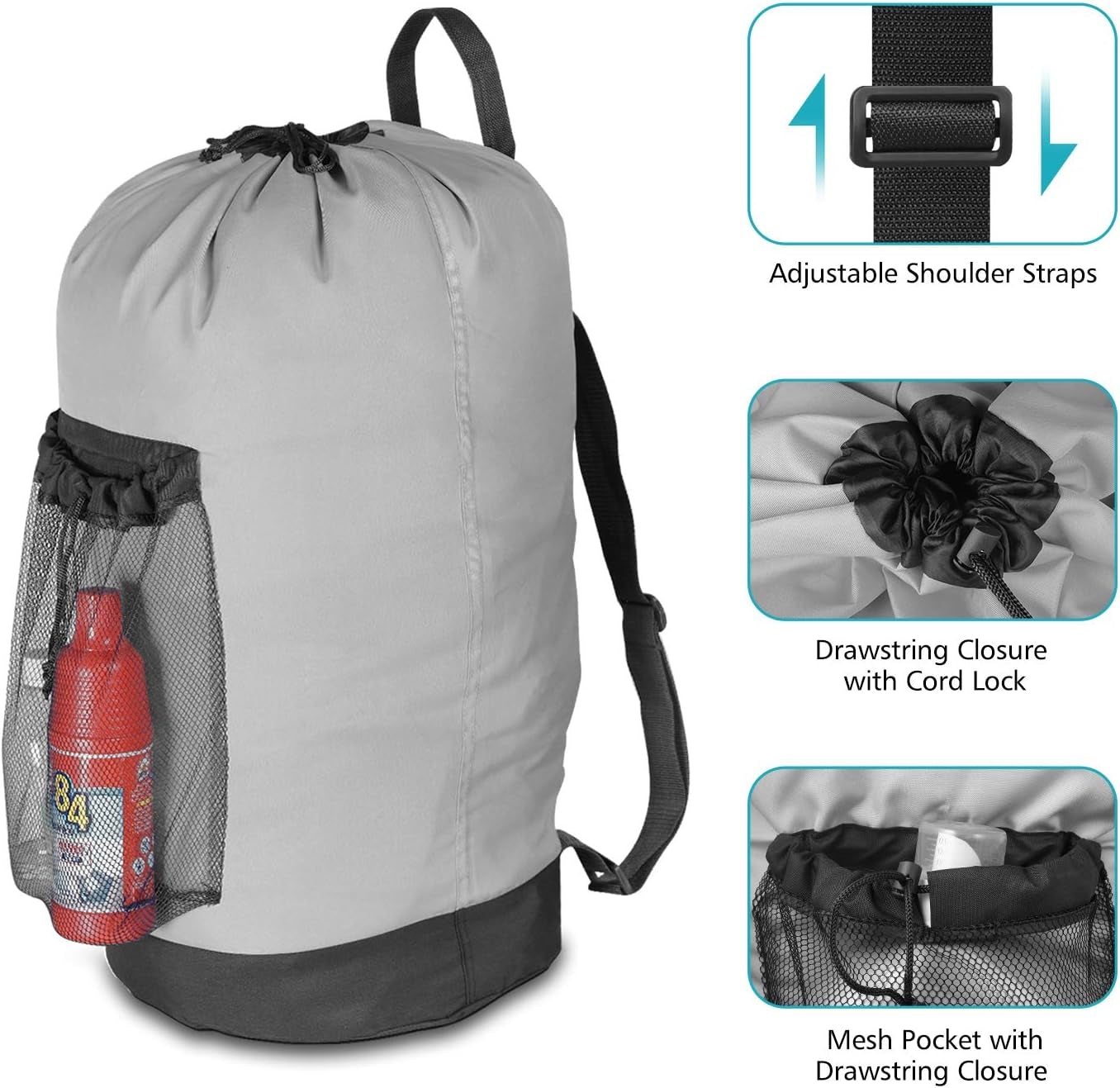 Nylon Laundry Backpack with Shoulder Straps and Mesh Pocket