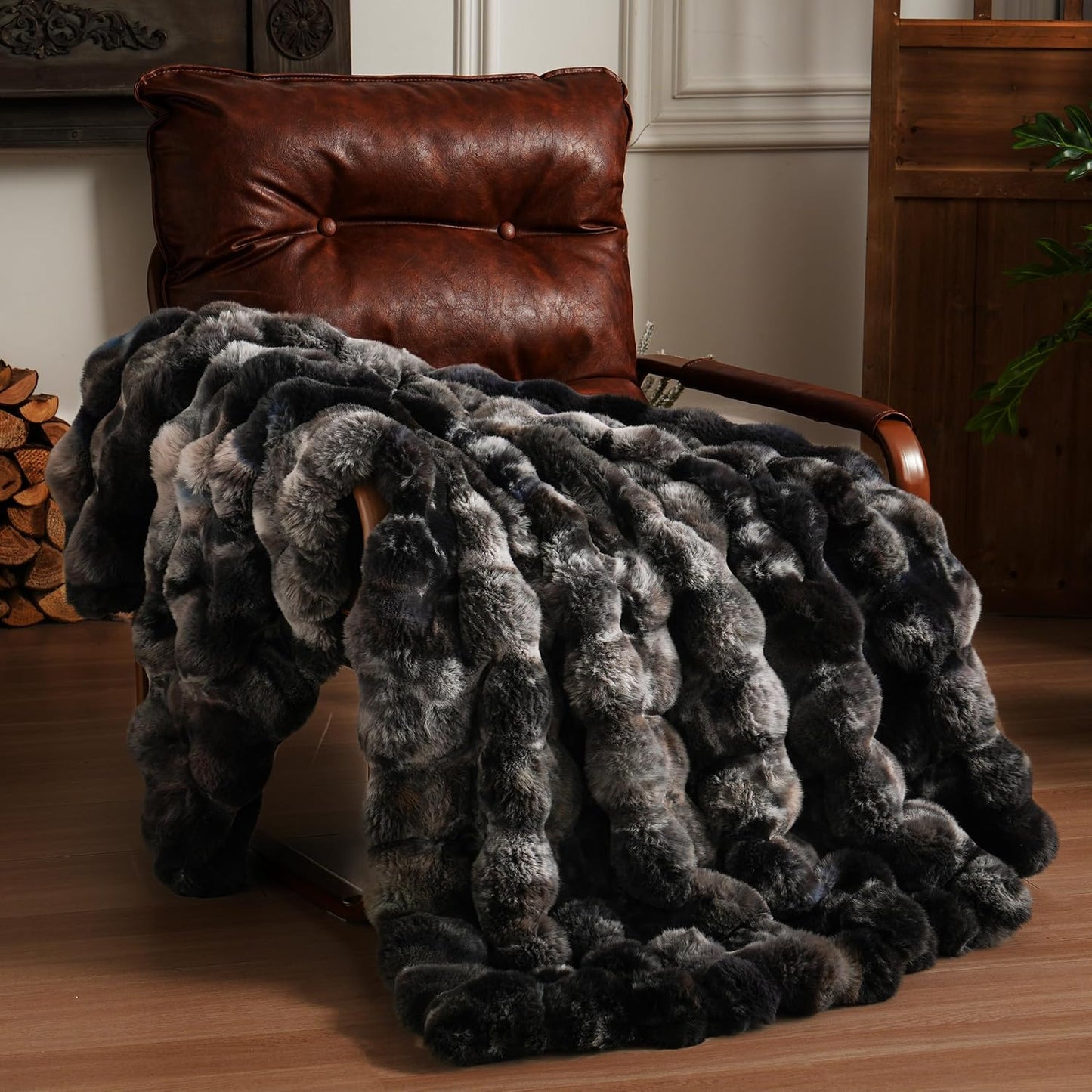 Luxurious Faux Fur Fleece Throw Blanket - Soft, Cozy, and Plush 51x63 Inches in White for Couch, Chair, and Bed