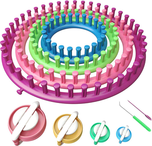 Professional Round Knitting Loom Kit with Hook, Yarn Needle, and Pompom Maker for Creating Hats, Scarves, and Socks