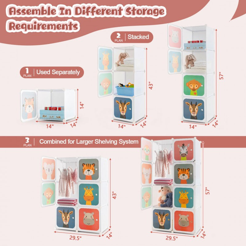 8-Cube Children's Wardrobe with Hanging Section and Doors