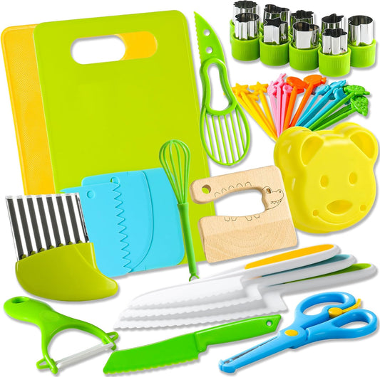 Montessori-Inspired Kids Knife Set: 46-Piece Cooking Tools for Toddlers, Ideal Gift for Ages 2 and Up