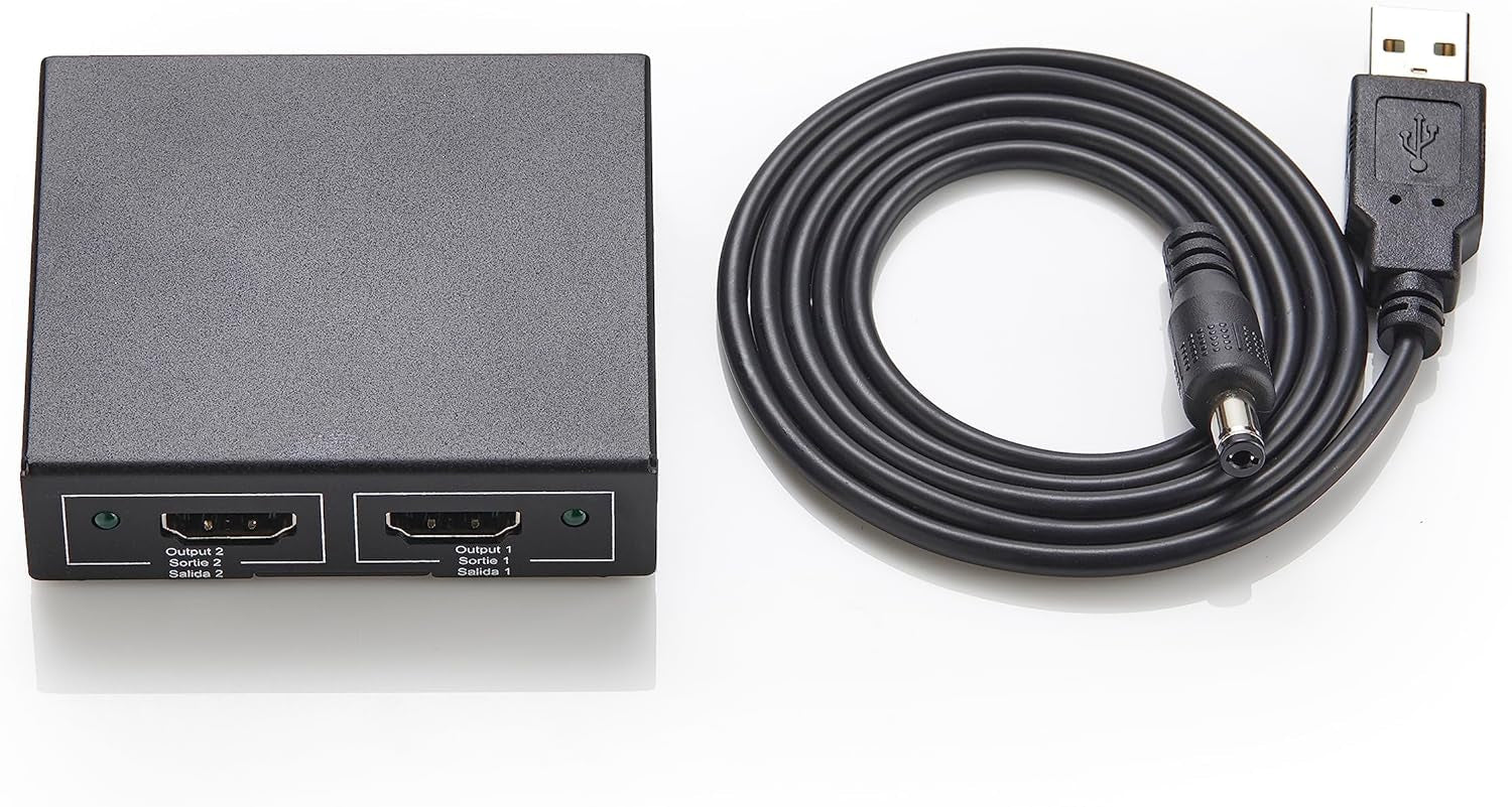 HDMI Splitter 1x2, 4K@30Hz Dual Monitor Support, Mirroring Function, Black