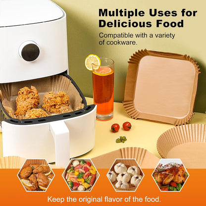 Air Fryer Disposable Liners, 125Pcs 7.9 Inch Square Air Fryer Parchment Paper Liners for 5 to 8 Qt Basket, Food Grade Baking Paper for Microwave Baking Roasting