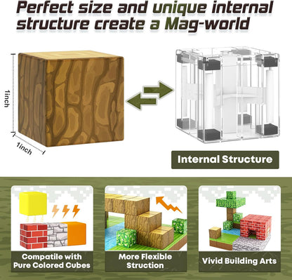 Magnetic Building Blocks - Mine Magnet World Edition, Montessori Magnetic Tiles,Aged 3+, Ideal Sensory Toys