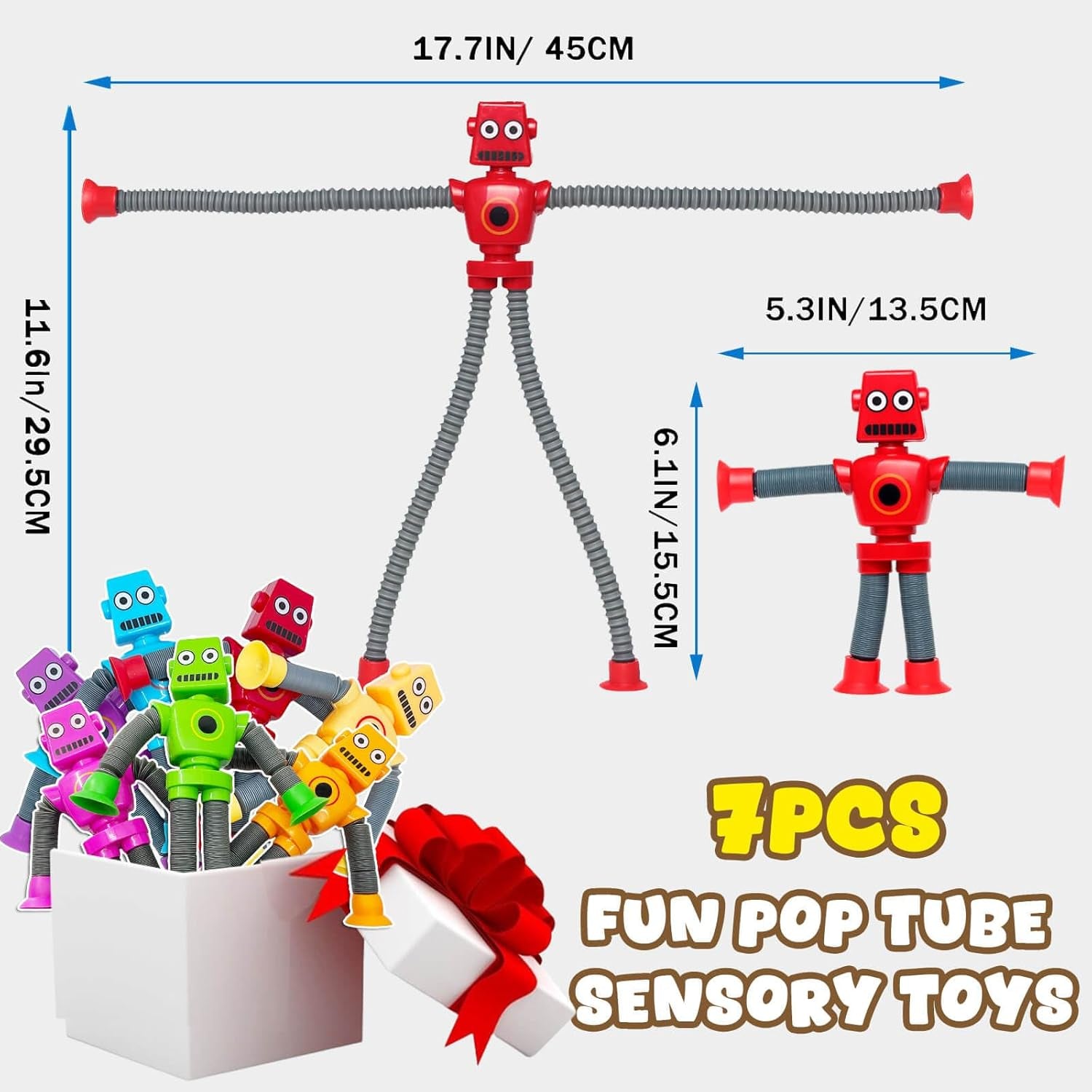 Pop Tubes Robot Fidget Toys 7 Pack of Colorful Telescopic Suction Cup Robotics-Ages 5+ Ideal Sensory Toys for Autism