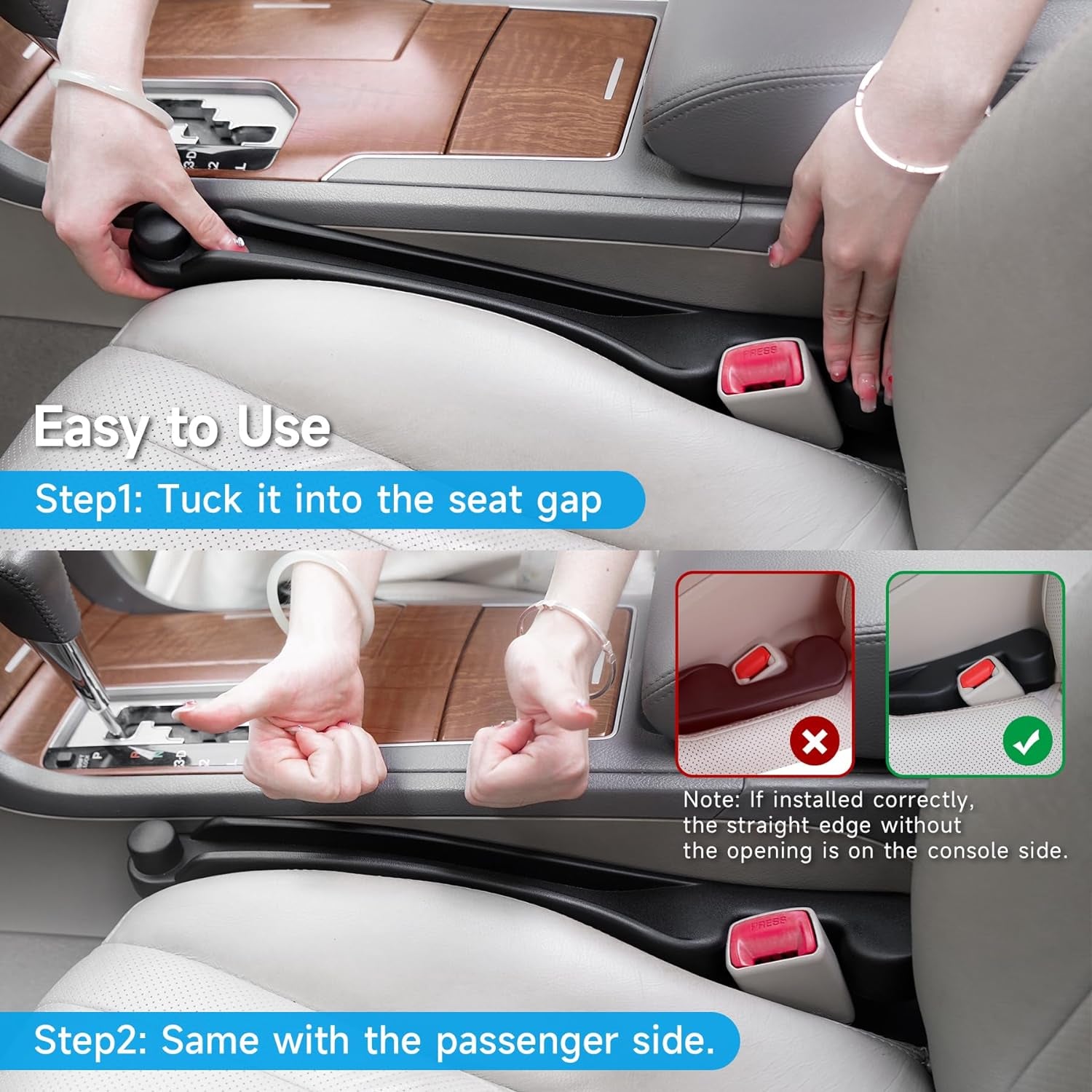 Multifunctional Car Seat Gap Filler Set of 2 - Soft Foam Organizer with Hook Function - Universal Fit 