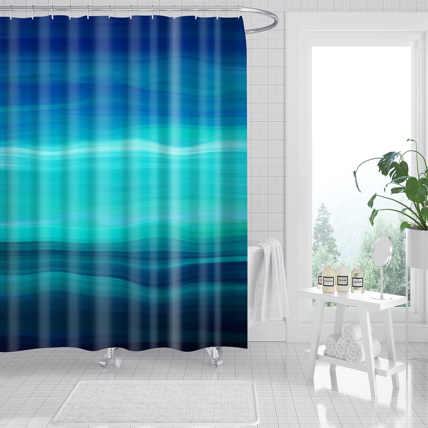 Modern Waterproof Polyester Bath Shower Curtain Set with Hooks and Elegant Design