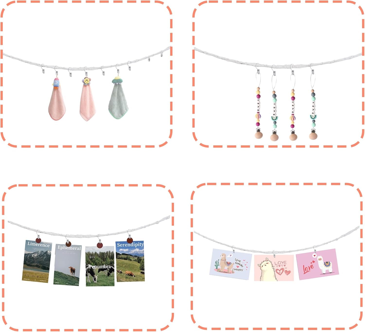 Cotton Stuffed Animal Storage Chain Set - 40 Metal Clips - 80-Inch Wall Organizer