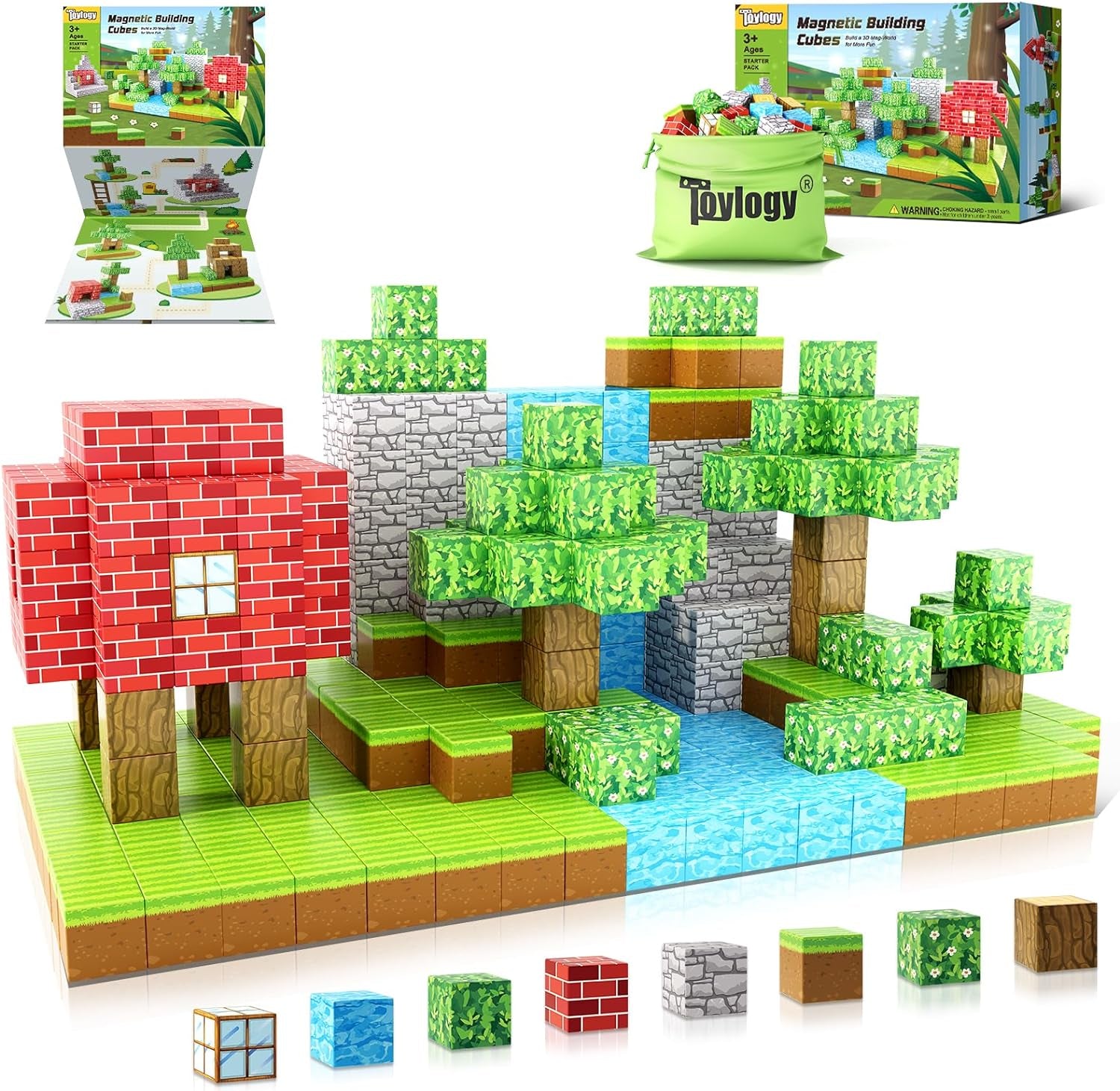 Magnetic Building Blocks - Mine Magnet World Edition, Montessori Magnetic Tiles,Aged 3+, Ideal Sensory Toys