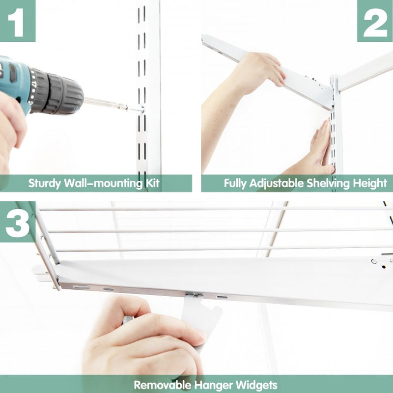 Adjustable Closet Organization System with Shelving and Hanging Rods for 4 to 6 Feet Spaces