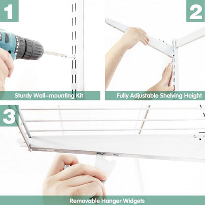 Adjustable Closet Organization System with Shelving and Hanging Rods for 4 to 6 Feet Spaces
