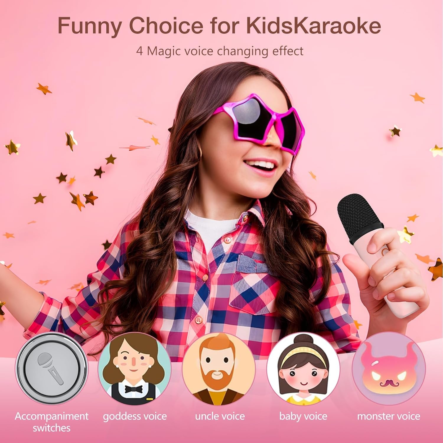 Portable Mini Karaoke Machine with Dual Wireless Microphones and LED Party Lights - Aged 4+