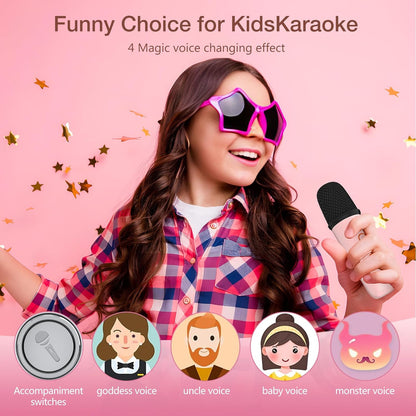 Portable Mini Karaoke Machine with Dual Wireless Microphones and LED Party Lights - Aged 4+