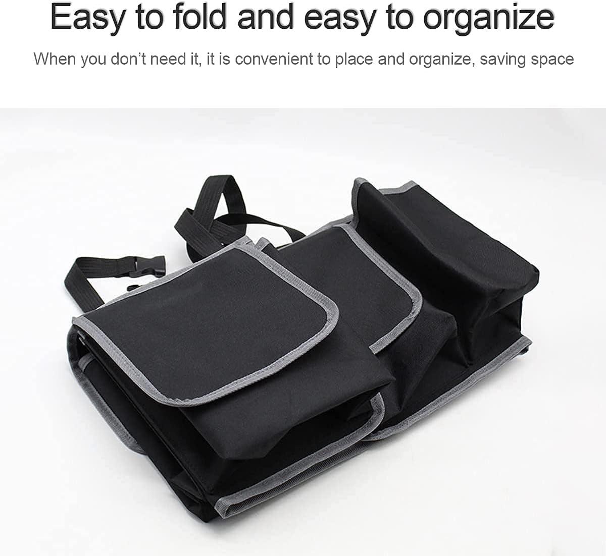 Car Trunk Organizer - Waterproof, Durable Backseat Hanging Cargo Bag with Adjustable Anti-Slip Straps and 4 Pockets (Black)