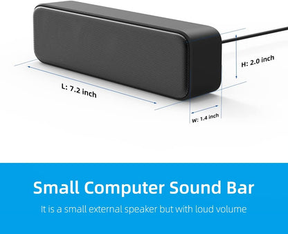 Upgraded USB Stereo Speakers for PC and Laptop, Compact External Sound Bar with Enhanced Bass 