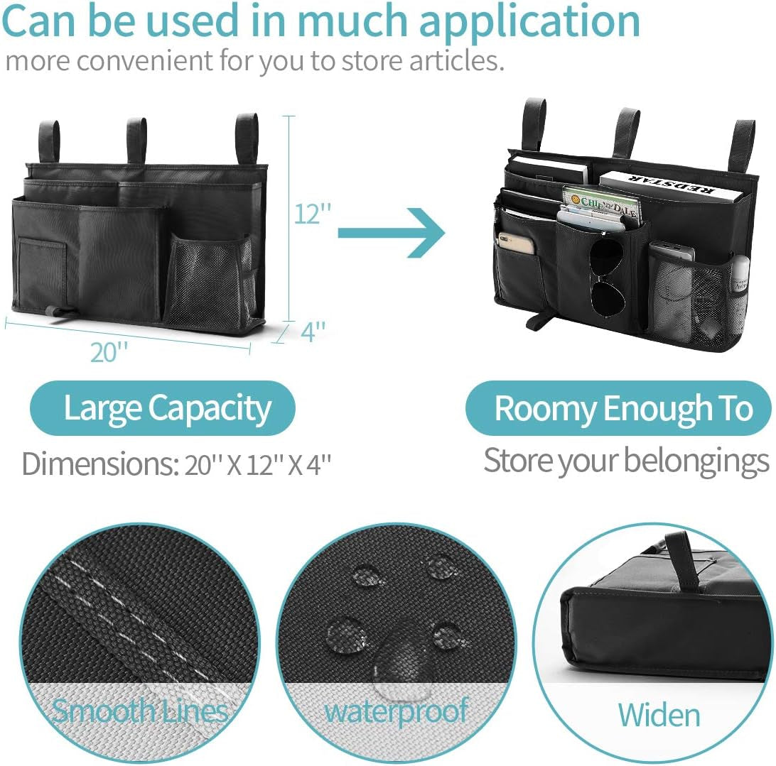 Bunk Bed Organizer with 8 Pockets - Hanging Bedside Caddy Storage Bag, Made of Durable 600D Oxford Cloth (Black)