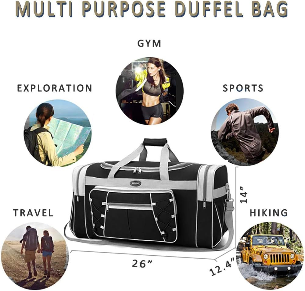 Extra Large Lightweight Oxford Travel Duffle Bag for Men and Women - Waterproof Weekender Overnight Carry-On Luggage (26", Blue Gold)