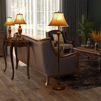 Three-Piece Table and Floor Lamp Set Featuring Linen Fabric Shades