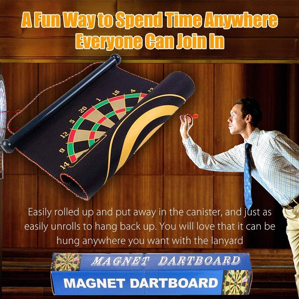 Magnetic Rollup Dart Board Set for Children and Adults with 6 Safe Darts - Ideal Gift for Ages 6 to 12