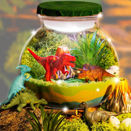 Illuminated Dinosaur Terrarium Kit for Children - DIY Arts & Crafts for Ages 4+LED Night Light with Remote Control
