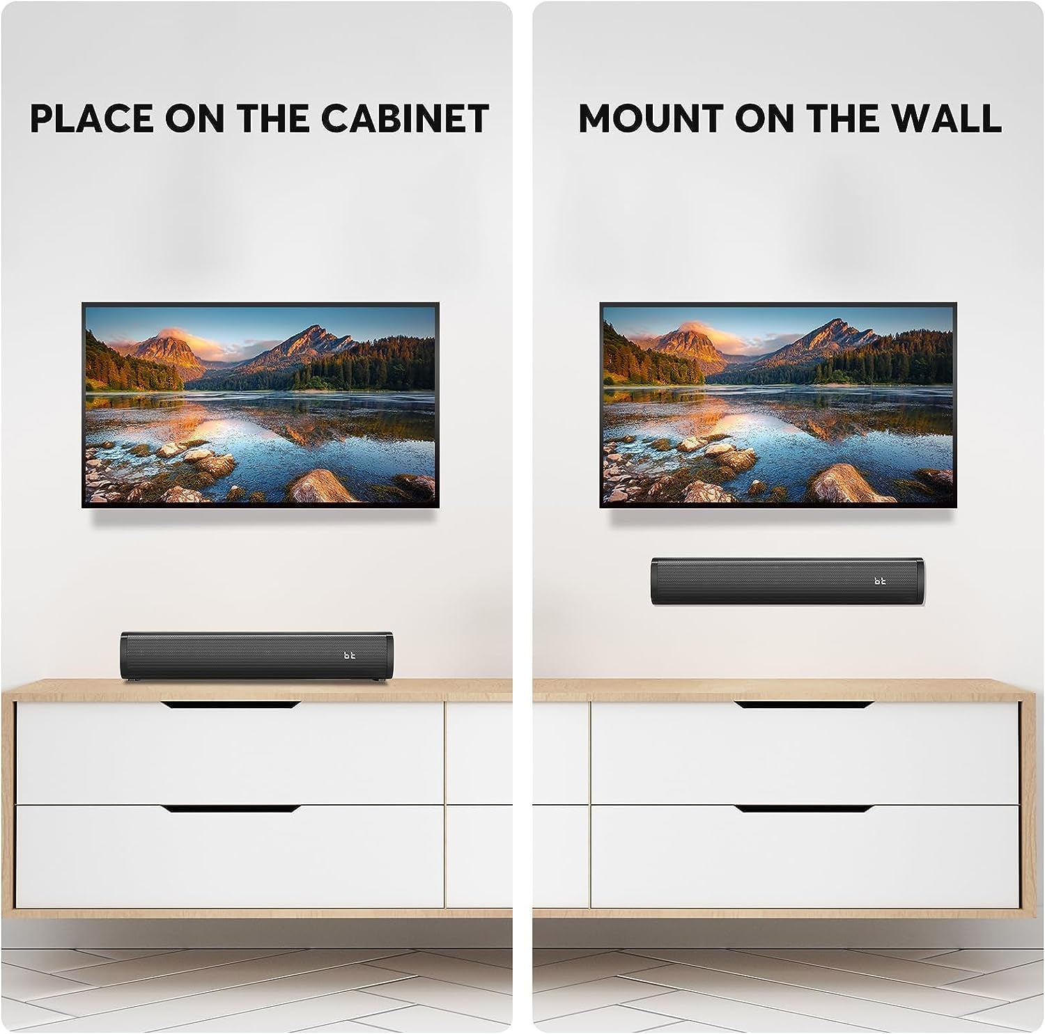 2.1 Channel Compact Sound Bar - Integrated Subwoofer and 6-Level Voice Enhancement, 16-Inch Bluetooth Speakers, Optical, Aux, USB Connectivity (Black)
