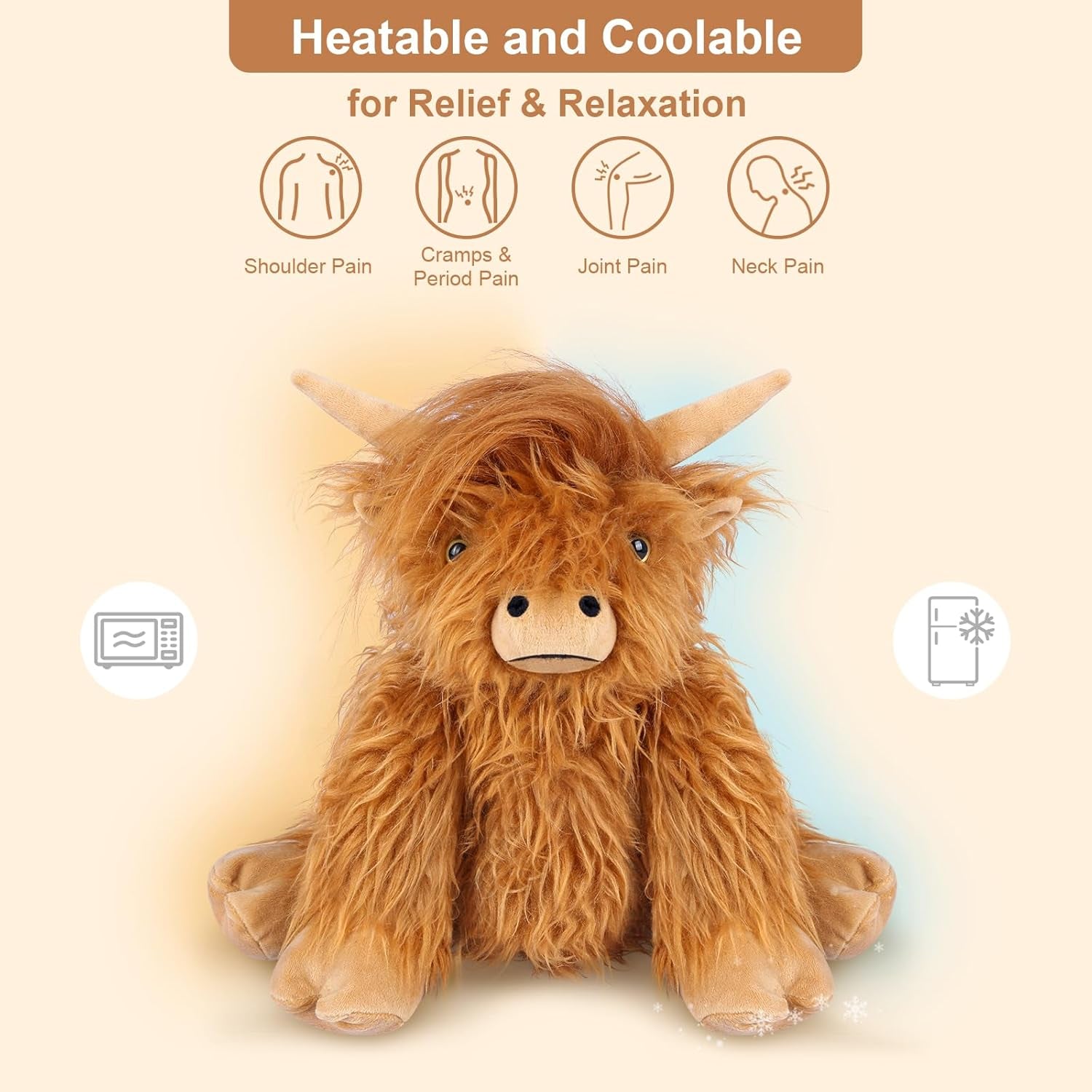 Microwavable Highland Cow Plush Toy - Lavender Scented Heating Pad for Cramps, Pain Relief, Stress Relief