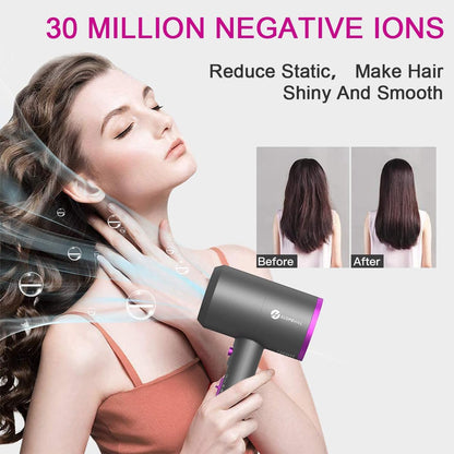 Ionic Hair Dryer - 1800W Professional Fast-Drying Blow Dryer with Low Noise, 2 Concentrator Nozzles, and 1 Diffuser Attachment