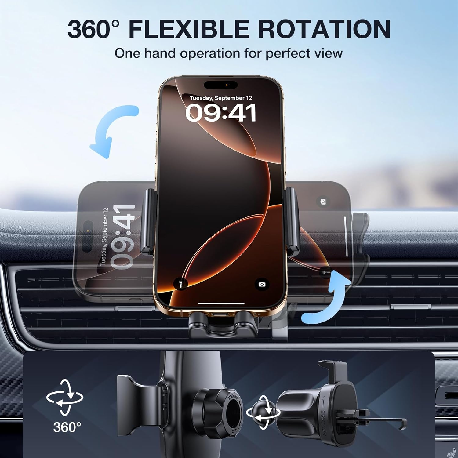 Car Air Vent Phone Holder Mount - Compatible with iPhone 16, 15 Pro Max, 14, Samsung, All Smartphones