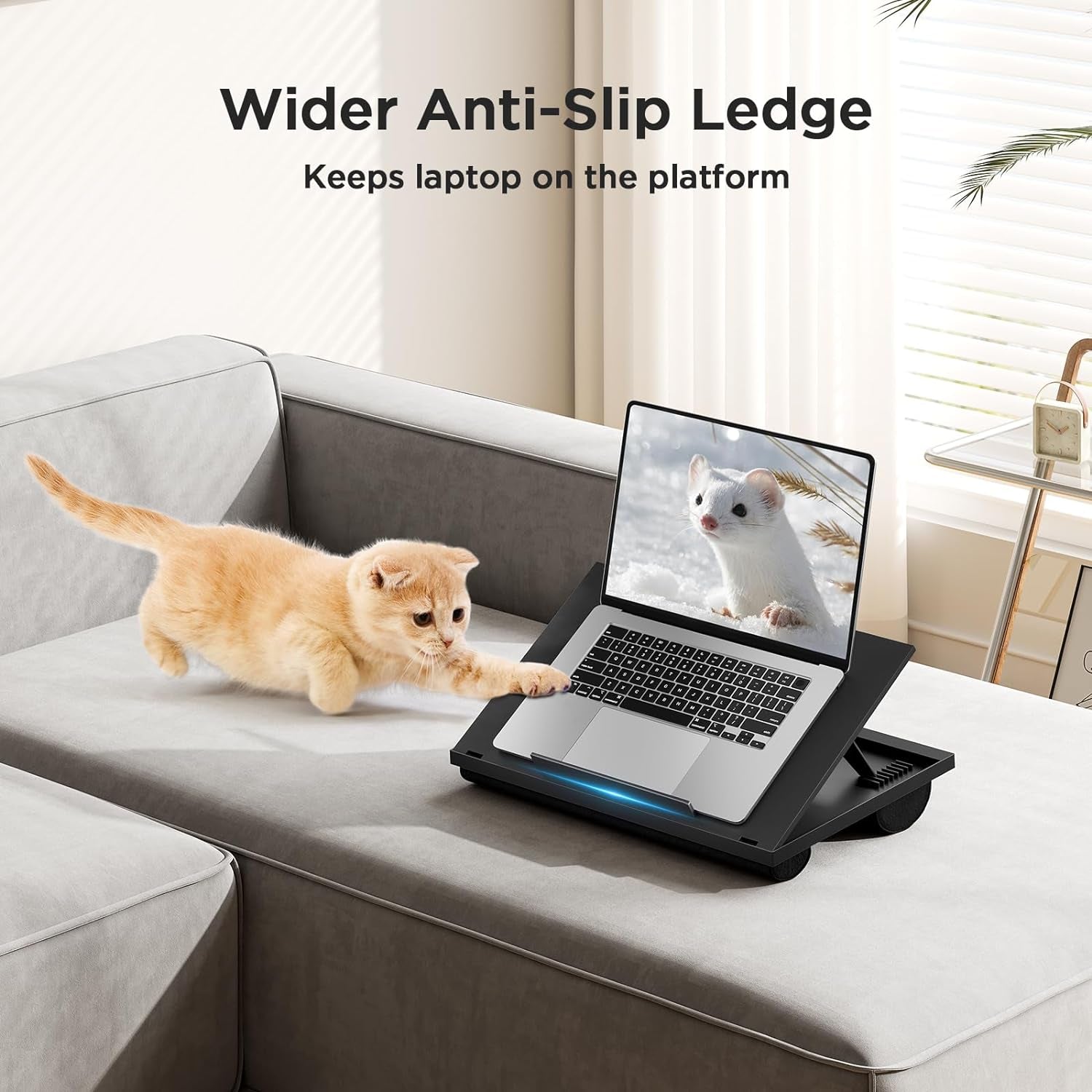 Adjustable Lap Desk with 8 Angles and Dual Cushions for Laptops up to 15.6 inches - Versatile Workstation for Car, Sofa, or Bed (Black)