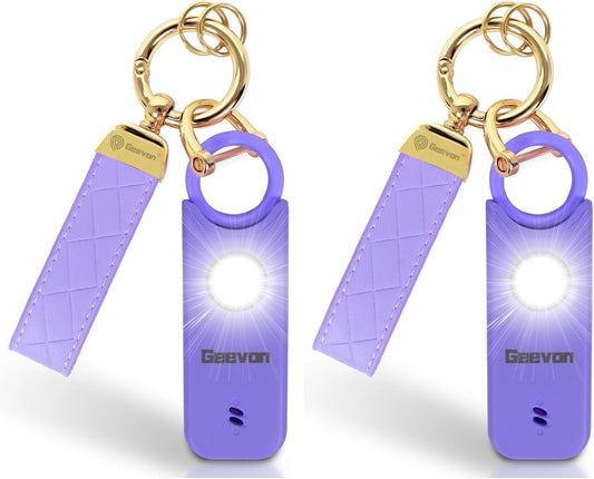 Rechargeable Personal Safety Alarms - 2 Pack, 135DB Loud Self-Defense Siren with LED Strobe Light, Emergency Alarms for Women, Men, Children, and Seniors (Purple)
