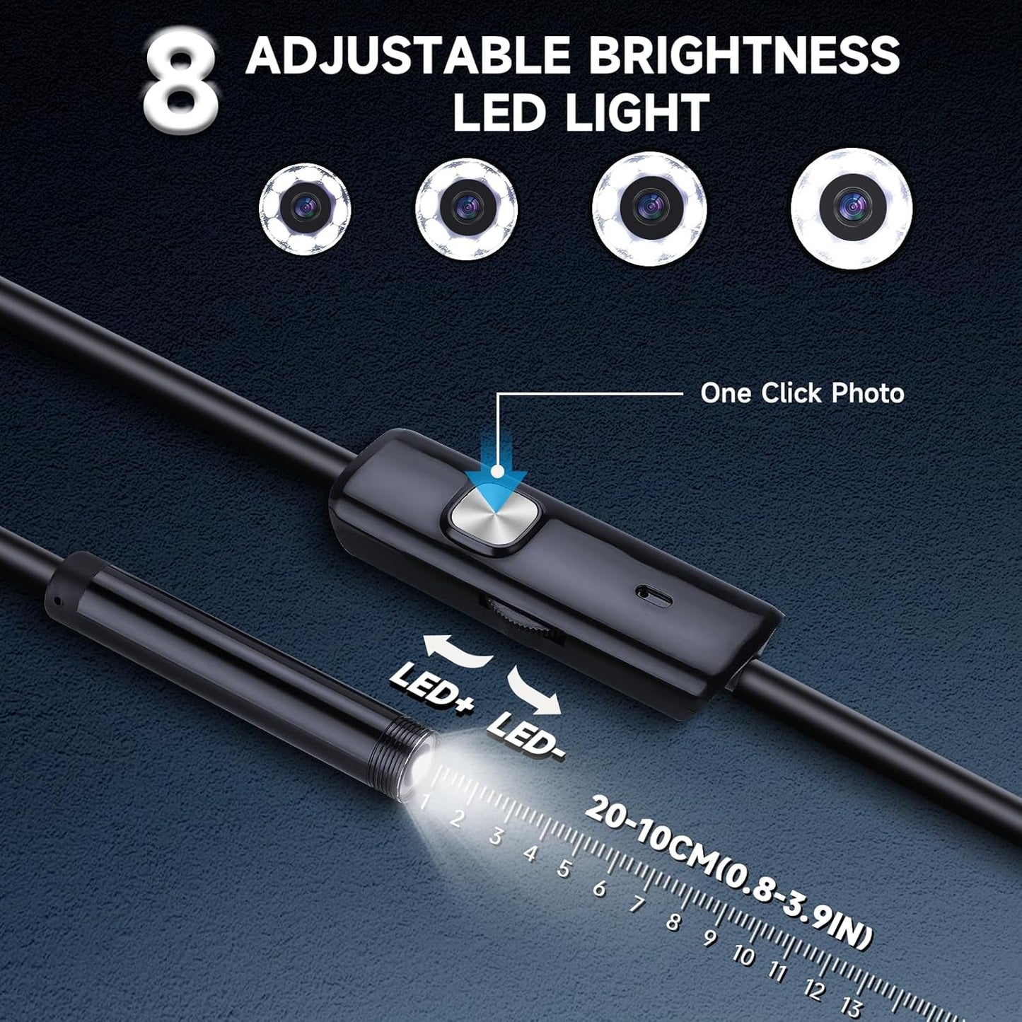 Endoscope Camera 1920P HD Resolution, 8 Adjustable LED Lights, IP67 Waterproof Rating, 16.5FT Semi-Rigid Snake Cord for iPhone and iPad (Dual Lens iOS Compatible)