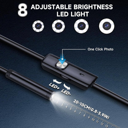 Endoscope Camera 1920P HD Resolution, 8 Adjustable LED Lights, IP67 Waterproof Rating, 16.5FT Semi-Rigid Snake Cord for iPhone and iPad (Dual Lens iOS Compatible)