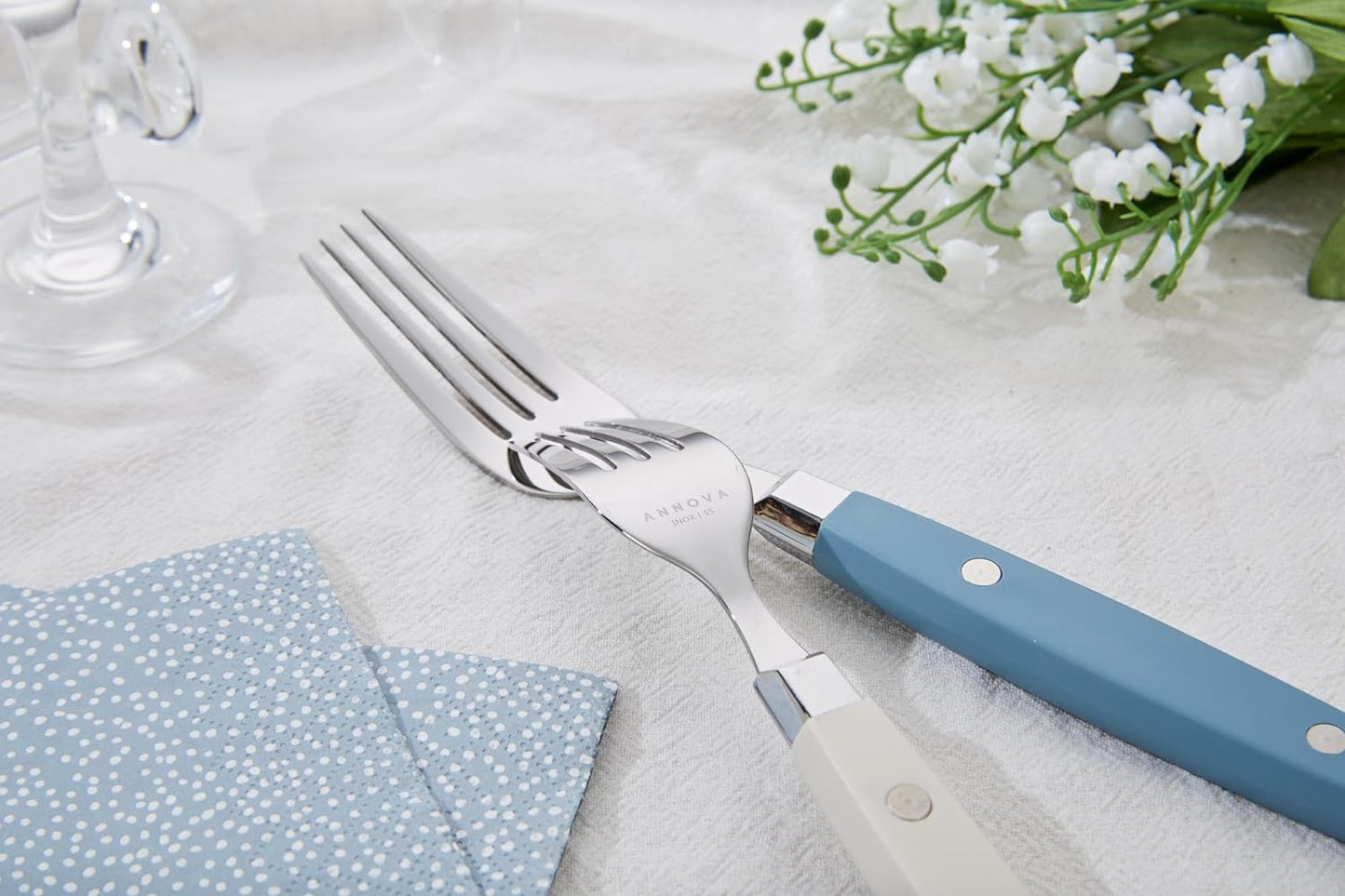 20-Piece Stainless Steel Silverware Set with Colorful Riveted Handles in Retro Morandi Design
